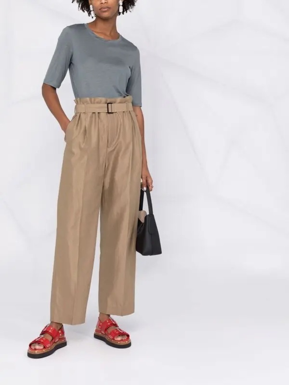 Filippa K Isabel Linen Blend Paperbag Dark Khaki Trousers Size 38 US 14 NWT